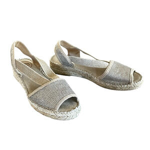 TONI PONS Estel Size 38 Natural Silver Slingback Wedge Espadrille Sandals Spain